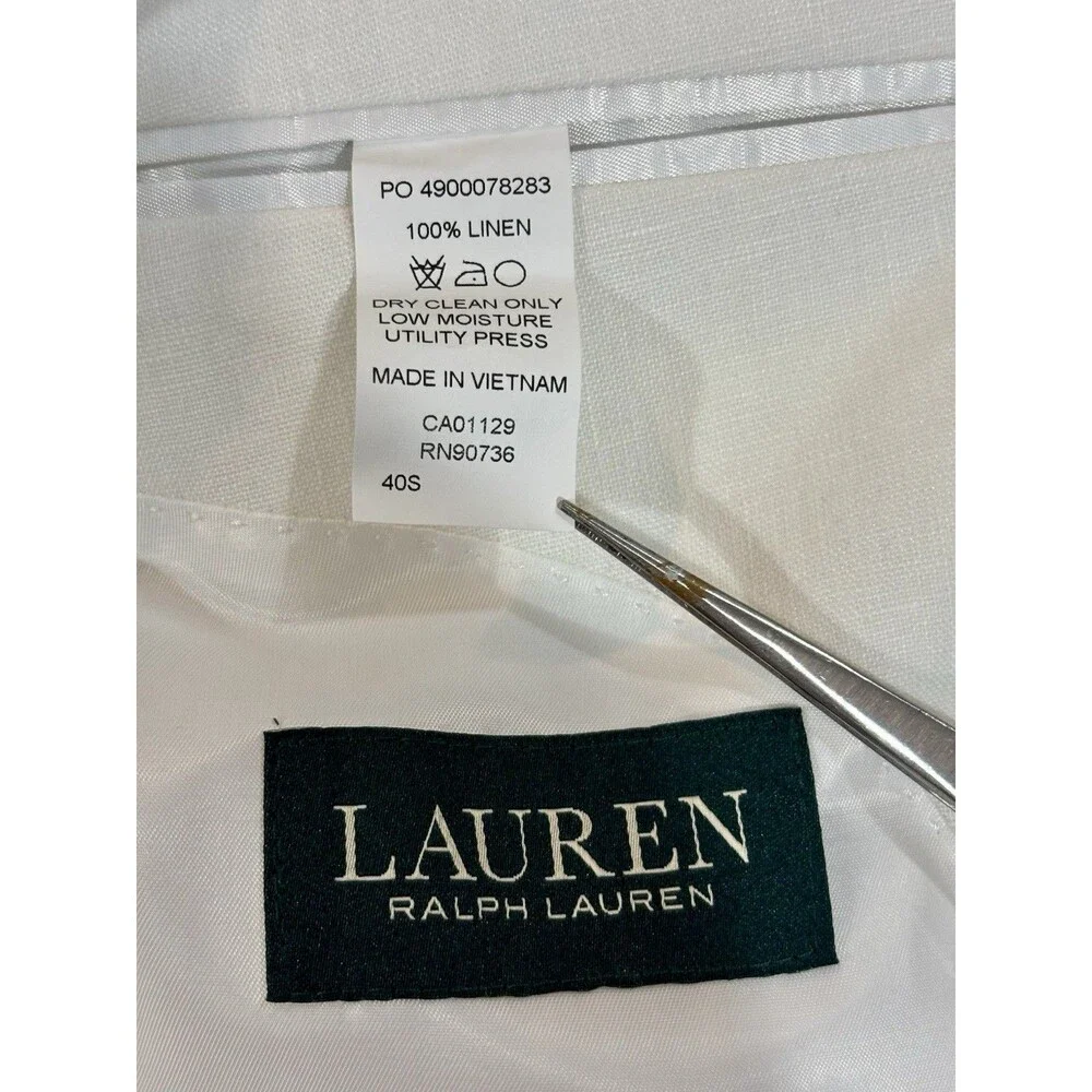 Ralph Lauren White Linen Blazer Mens 40 Short Lightweight Summer Jacket Classic